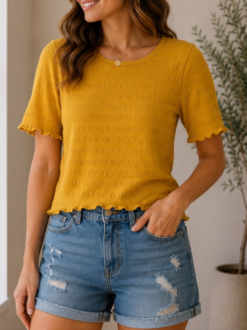 Elodie | Poppy Ribbed Knit Yellow Top | Size M
